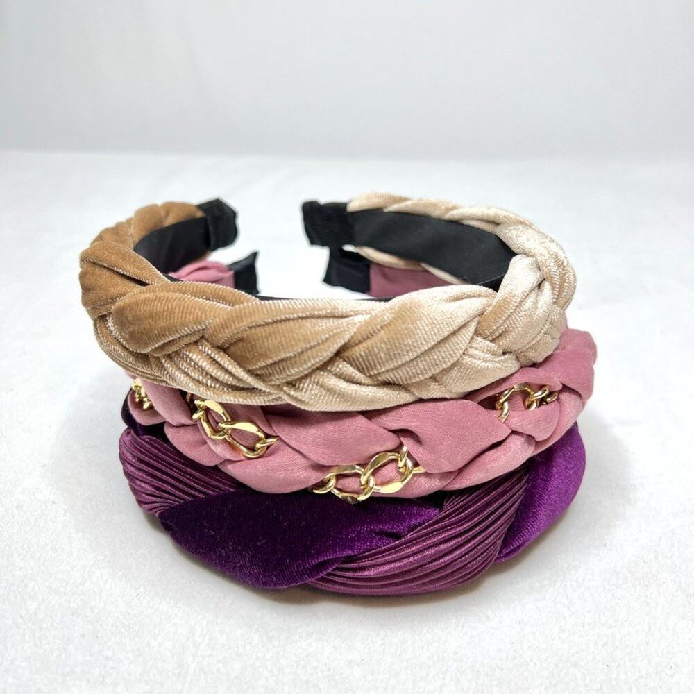 Set of 3 Braided Style Puff Headbands